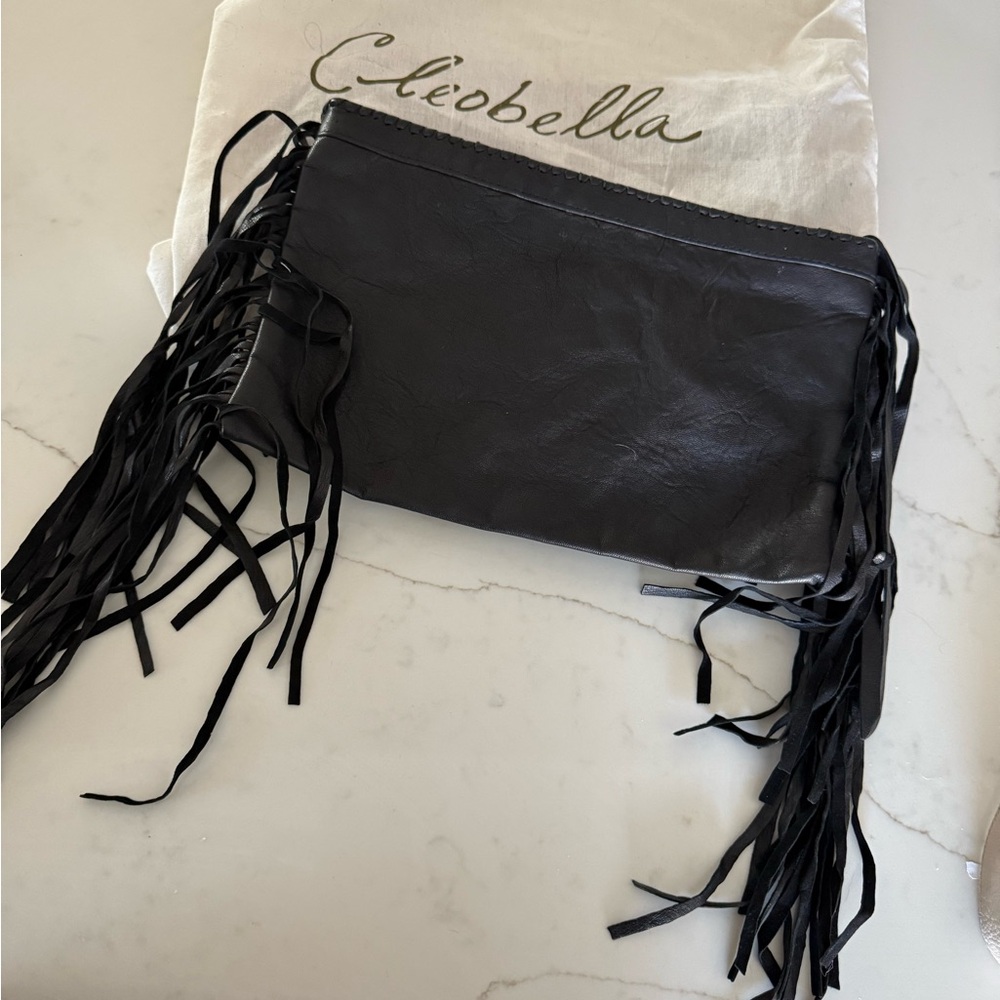 Cleobella Black Fringe Clutch